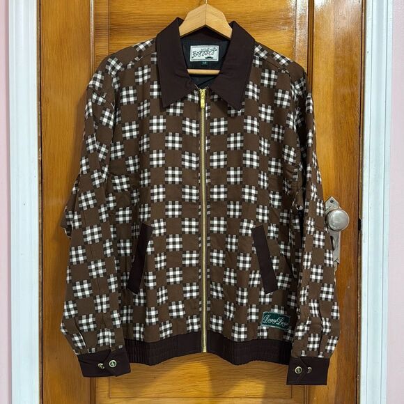 Bogey Boys Brown Plaid Golf Track Jacket Men’s US Large